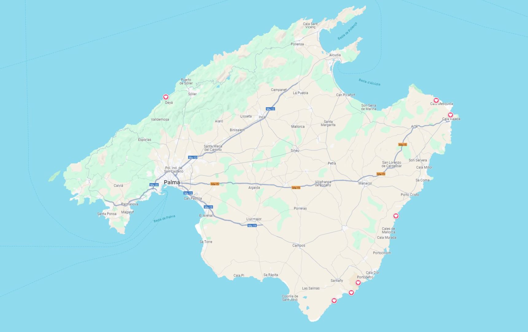 Las mejores calas de Mallorca - Mapa de situación